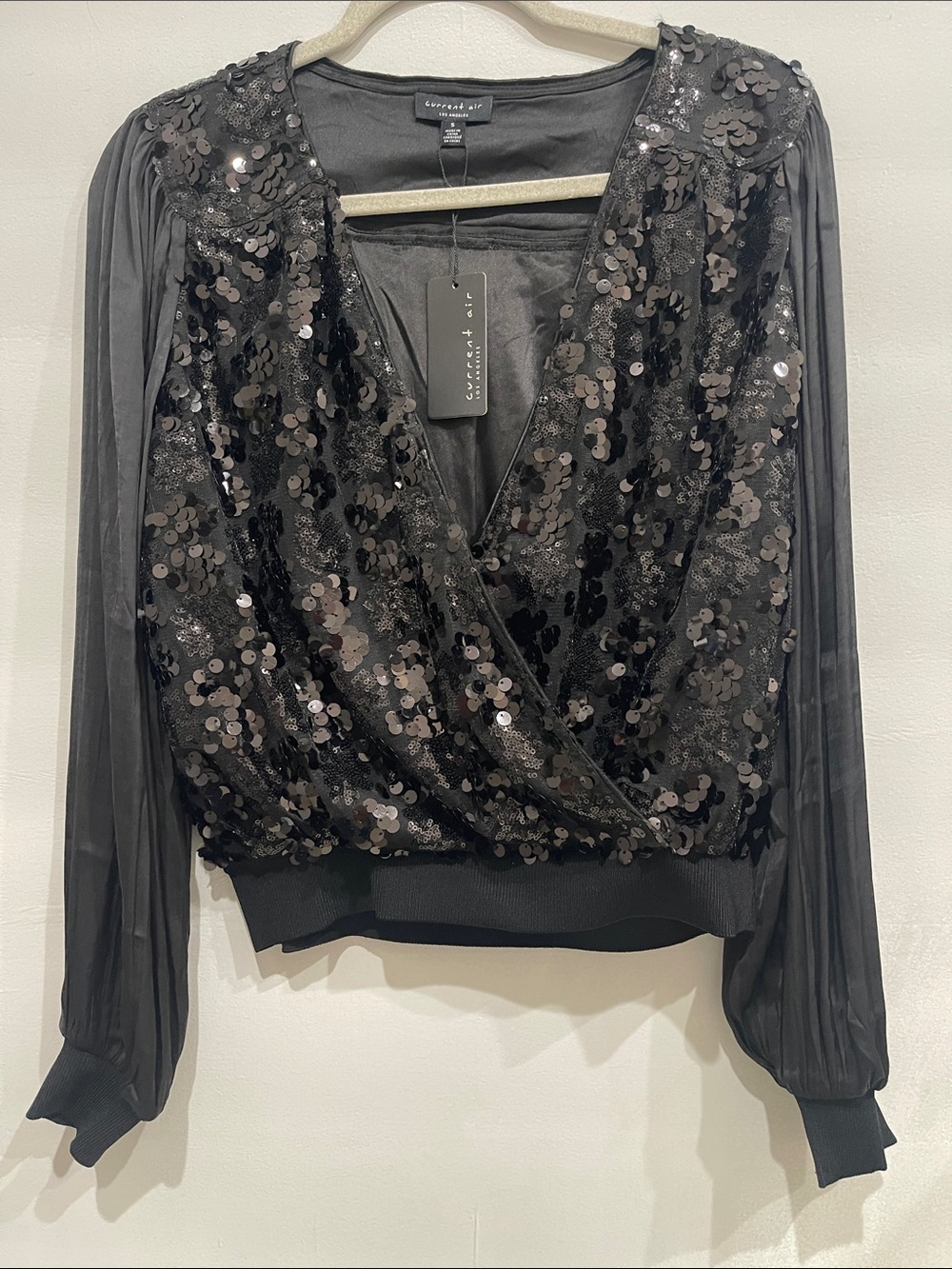 Current Air Black Sequin Wrap-Front Blouse